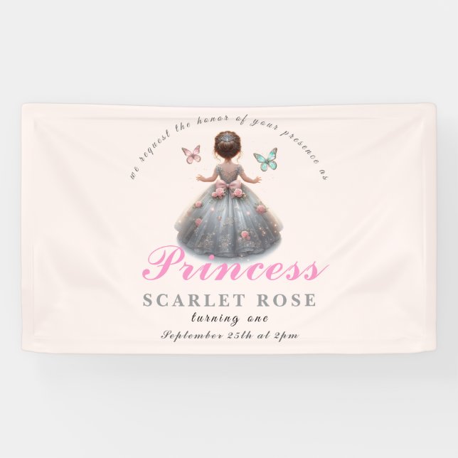 Banderoles Robe princesse en argent rose Fête d'anniversaire  (Horizontal)