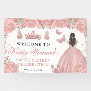 Banderoles Robe Rose Gold Brunette Princess Florale Sweet 16