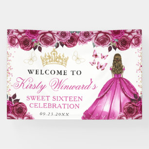 Banderoles Robe rose princesse blonde Floral Sweet 16