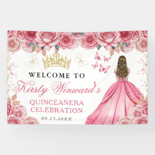 Banderoles Robe rose princesse blonde Quinceanera floral