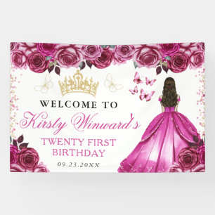 Banderoles Robe rose princesse brune florale anniversaire