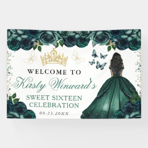 Banderoles Robe Verte Peau Sombre Princesse Florale Douce 16