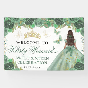 Banderoles Robe verte Princesse à peau foncée Floral Sweet 16