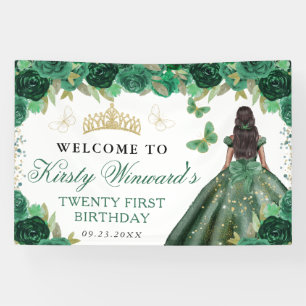 Banderoles Robe verte princesse à peau foncée florale anniver