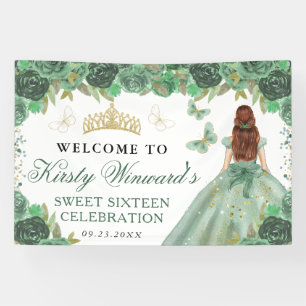 Banderoles Robe verte princesse aux cheveux roux floral Sweet
