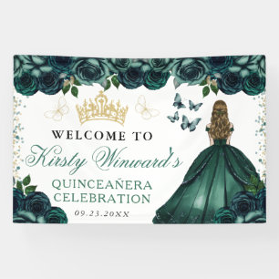 Banderoles Robe Verte Princesse Blonde Florale Quinceanera