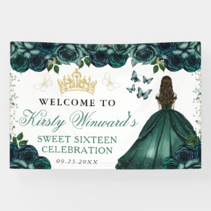 Banderoles Robe verte princesse brune florale Sweet 16