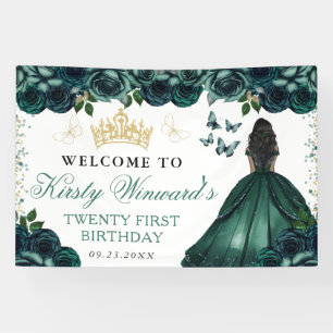Banderoles Robe Verte Princesse Peau Foncée Floral Anniversai