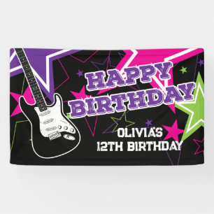 Banderoles Rock Star Anniversaire Guitare Stars rose violet