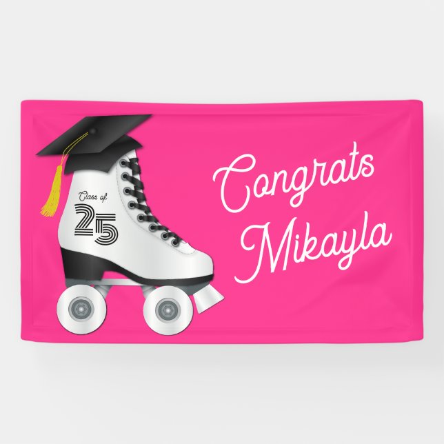 Banderoles Roller Skate Graduation Party patinoire rose (Horizontal)