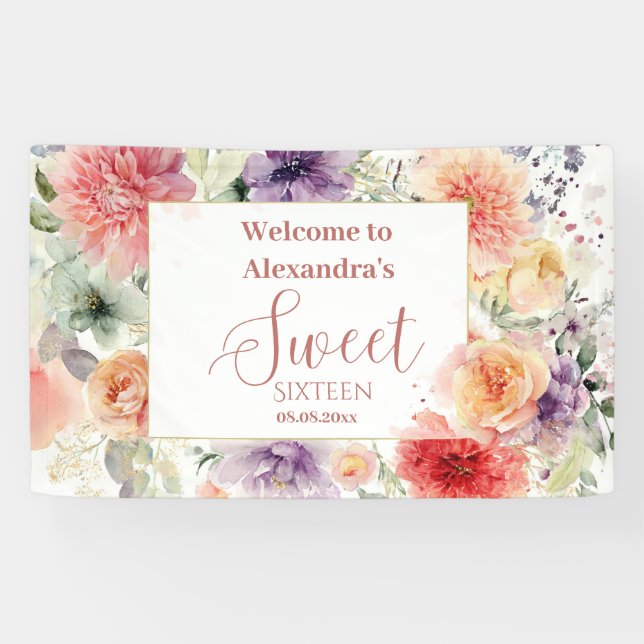 Banderoles Romantic Garden Florals Sweet Sixteen (Horizontal)
