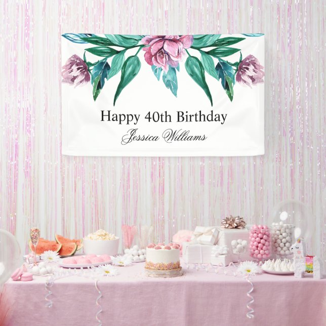 Banderoles Romantique Feminine Floral 40e anniversaire (Fête)