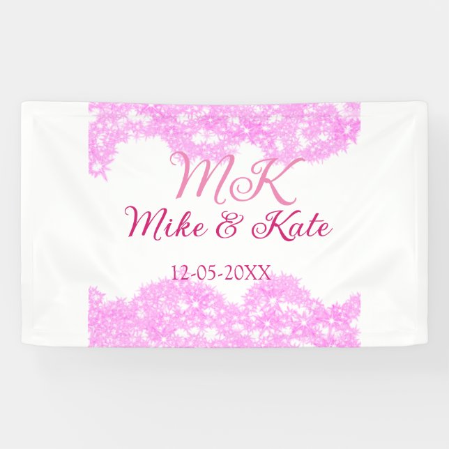 Banderoles rose ajouter nom de couple date monogramme parties (Horizontal)