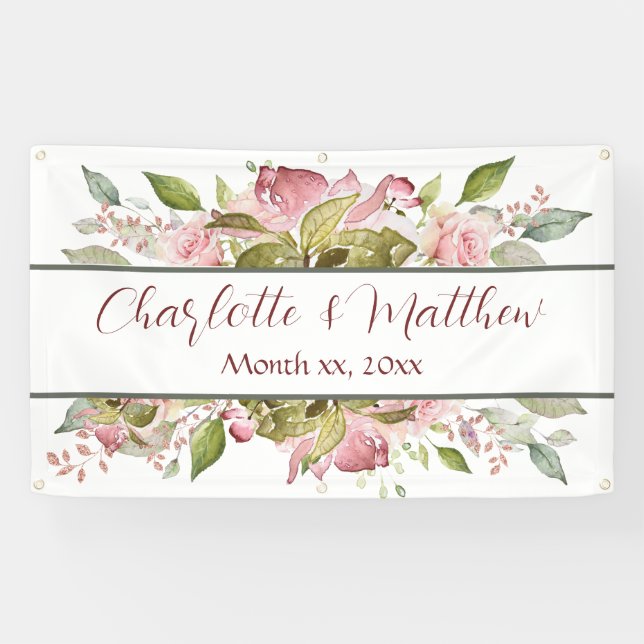 Banderoles Rose Aquarelle Mariage rose pâle (Horizontal)