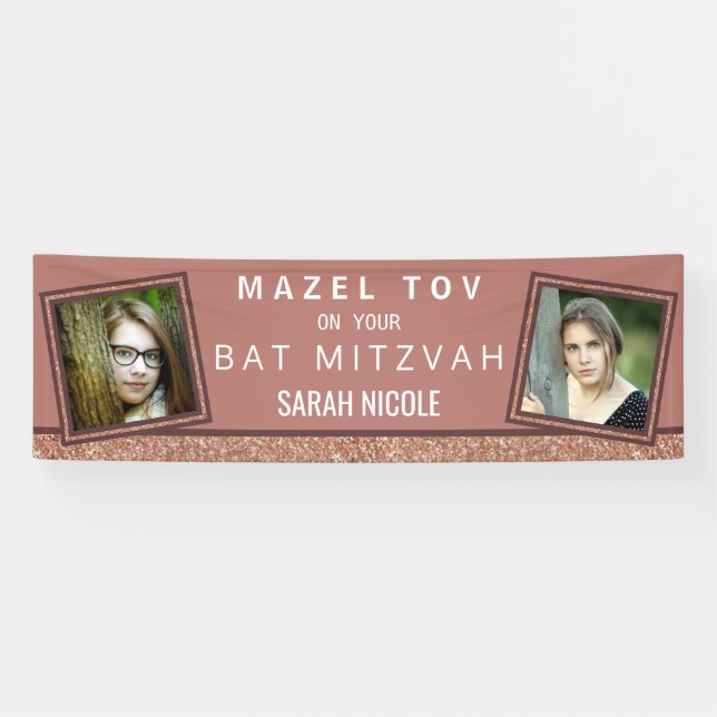 Banderoles Rose bat mitzvah Gold Mazel Tov Ajouter votre phot (Horizontal)
