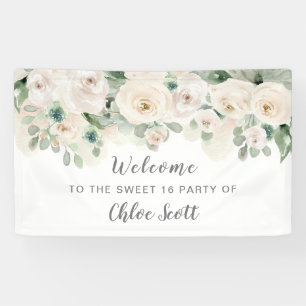 Banderoles Rose blanche Floral Sweet 16 Party Bienvenue