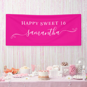 Banderoles Rose Chaud Blanc Joyeux Sweet 16 Joli Nœud Signatu