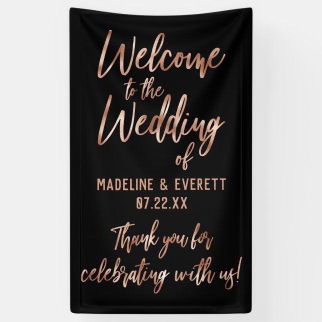 Banderoles Rose Chic Gold Moderne Typographie Mariage Bienven (Vertical)