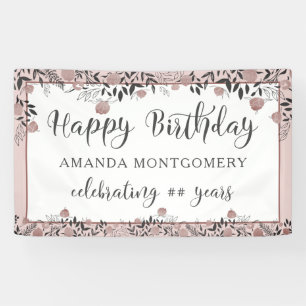 Banderoles Rose d'anniversaire Gold Floral Chic Script