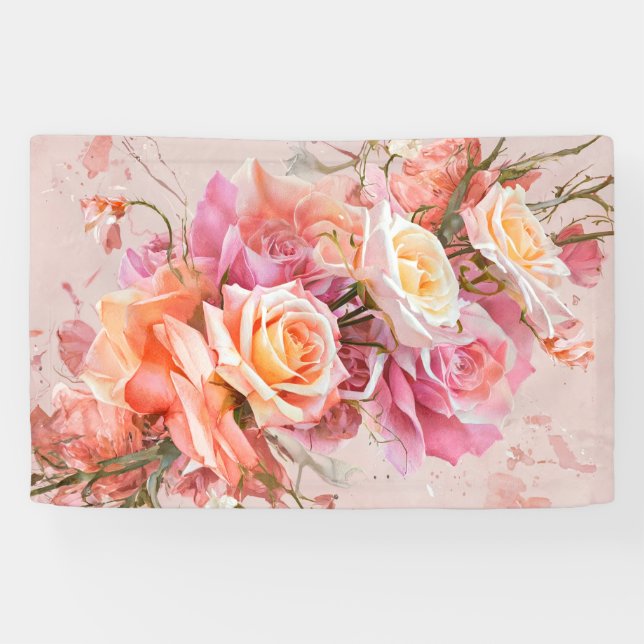 Banderoles Rose d'aquarelle rose Art mural Imprimer #1 (Horizontal)