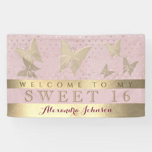 Banderoles Rose et Or Sweet 16 Anniversaire