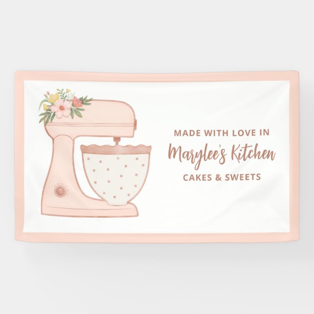 Banderoles Rose Fabriqué Avec Amour Boulangerie Pâtisserie Ch (Horizontal)