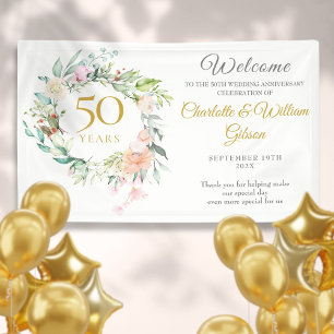 Banderoles Rose Floral Garland 50e anniversaire Bienvenue