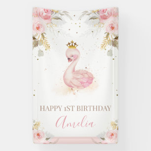 Banderoles Rose Floral Princess Swan 1er Anniversaire Bannièr