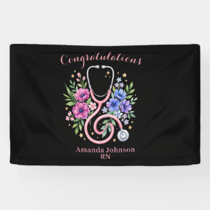Banderoles Rose Florale Noire pour la Remise des Diplômes