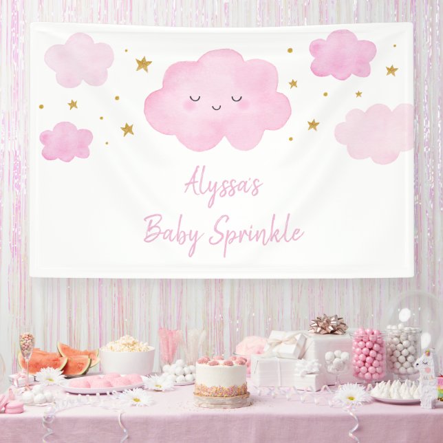 Banderoles Rose Girl Cloud Stars Baby Sprinkl (Fête)
