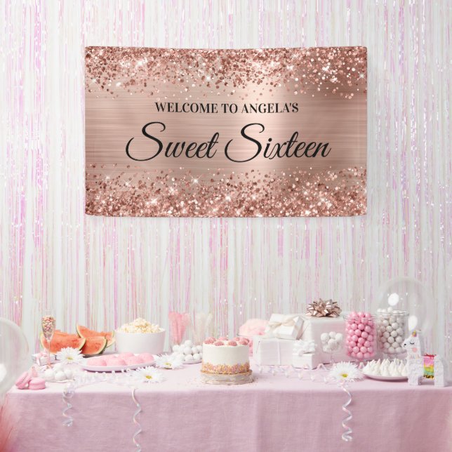 Banderoles Rose Glitter Gold Foil Sweet sixteen Bienvenue (Fête)