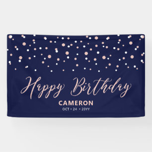 Banderoles Rose Gold & Blue Hexagon Confetti Joyeux anniversa