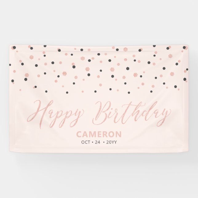 Banderoles Rose Gold & Blush Hexagon Confetti Joyeux annivers (Horizontal)