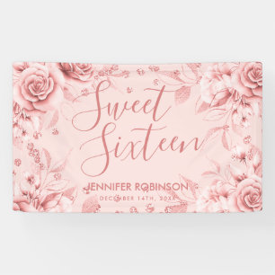 Banderoles Rose Gold Blush Sweet 16 Parties scintillant Confe