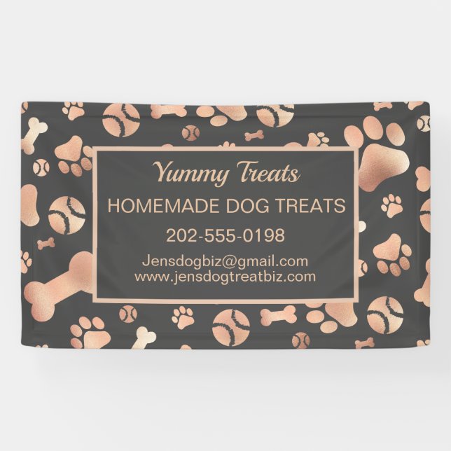 Banderoles Rose Gold Dog Empreinte de patte d'entreprise (Horizontal)