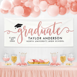 Banderoles Rose Gold Élégant Écriture Diplômé Blanc