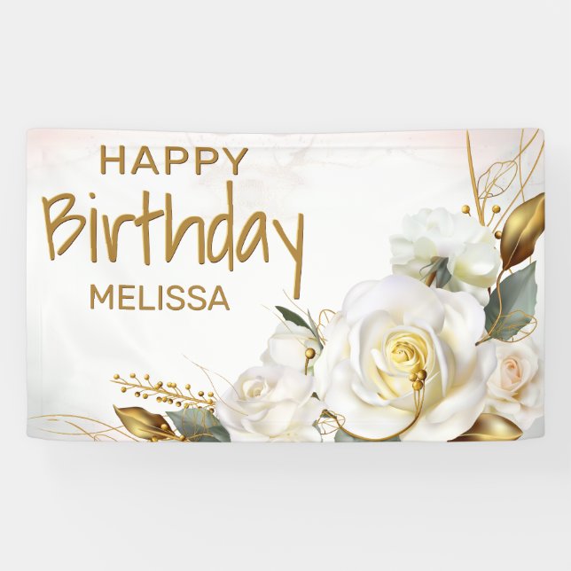 Banderoles Rose Gold Floral Anniversaire (Horizontal)