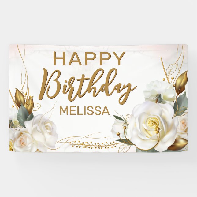 Banderoles Rose Gold Floral Anniversaire (Horizontal)