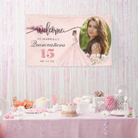 Rose Gold Floral Quinceañera Anniversaire Affiche