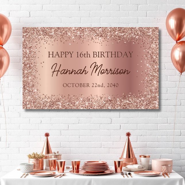 Banderoles Rose Gold Foil Parties scintillant 16e anniversair (Créateur téléchargé)