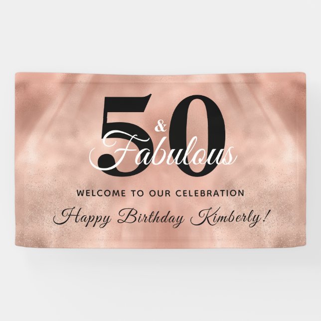 Banderoles Rose Gold Glam 50 et fabuleux fête d'anniversaire  (Horizontal)