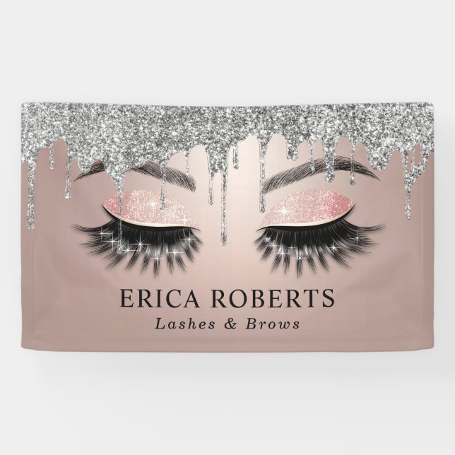 Banderoles Rose Gold Lashes & Brows Salon Modern Silver Drive (Horizontal)