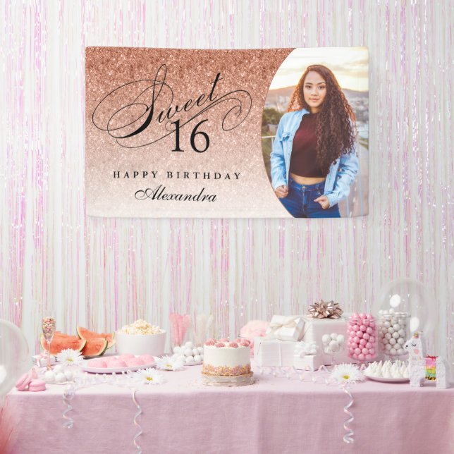 Banderoles Rose Gold Parties scintillant Sweet 16 Photo perso (Fête)
