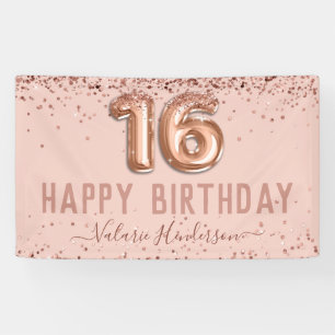 Banderoles Rose Gold Pink Joyeux 16e anniversaire