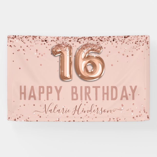 Banderoles Rose Gold Pink Joyeux 16e anniversaire (Horizontal)