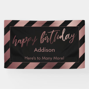 Banderoles Rose Gold Stripes sur Black Happy Birthday