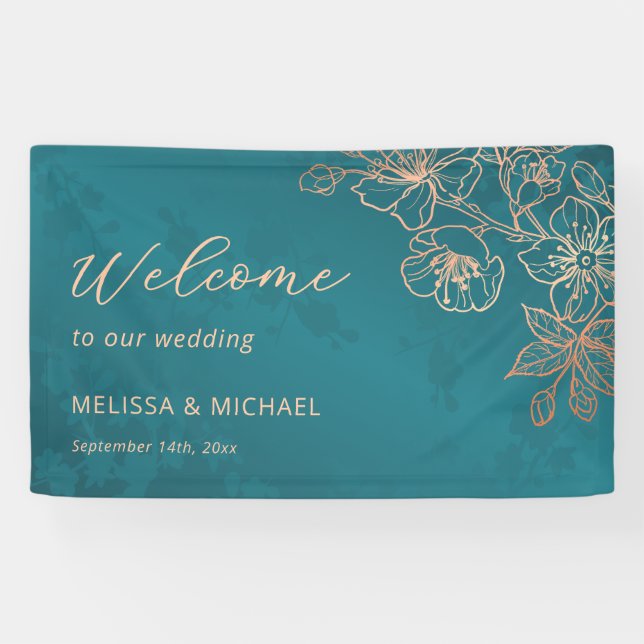 Banderoles Rose Gold Turquoise Transparent Mariage (Horizontal)