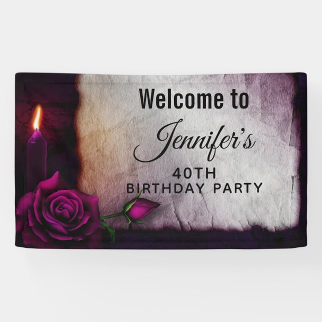 Banderoles Rose gothique, bougie et parchemin Anniversaire (Horizontal)