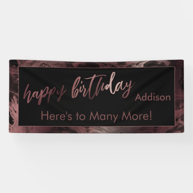 Banderoles Rose moderne Gold & Black Marbled Joyeux Anniversa (Horizontal)