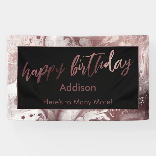 Banderoles Rose moderne Gold & Black Marbled Joyeux Anniversa (Horizontal)